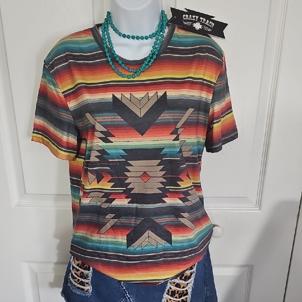 Crazy Train Multicolor Aztec Print Women's Top